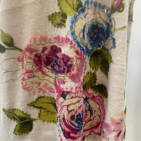 Forbidden Elegant Floral V-Neck Blouse. Beaded. Size XL. - Picture 2 of 12